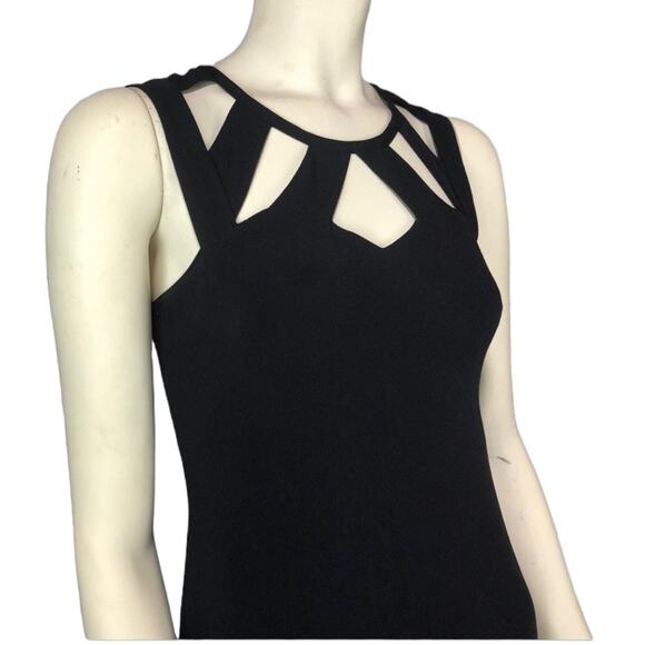 Vera Wang Black Long Gown Cut Out Neckline sleeveless train on back size 2 - Picture 4 of 11